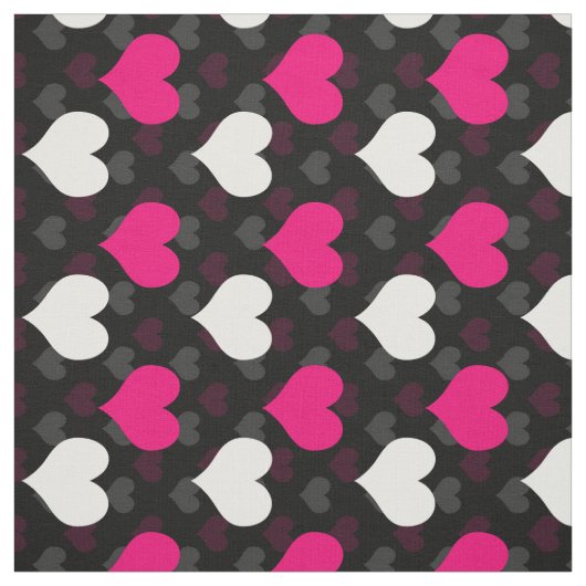 Roze Witte Harten Zwart Stof (Swatch)