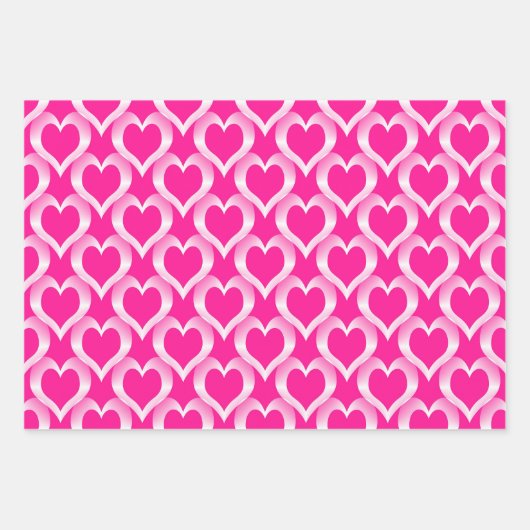 Roze Witte Hartjes Patroon Inpakpapier Vel (Voorkant)