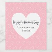 Roze witte hartjes Valentijnsdag Wijn Etiket (Enkel label)