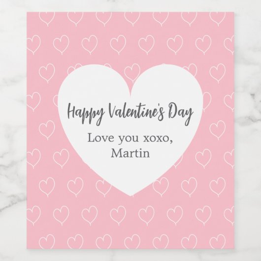 Roze witte hartjes Valentijnsdag Wijn Etiket (Enkel label)