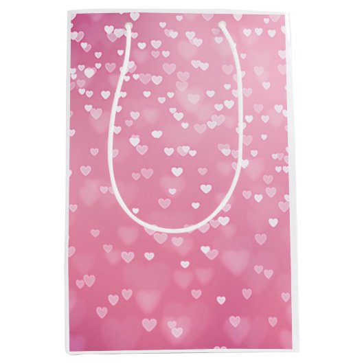 Roze Witte Hartjes Verjaardag Medium Cadeauzakje (Voorkant)