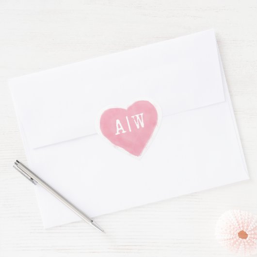 Roze witte hartmonogram Wedding Envelope Seal Hart Sticker (Envelop)