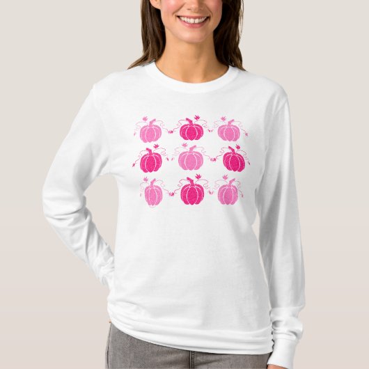 Roze & Witte Herfst Filigree Pompoenen T-shirt (Voorkant)