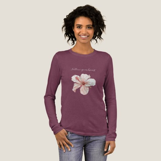 Roze Witte Hibiscus Bloem Tri-Blend Shirt (Voorkant)