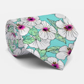 Roze & Witte Hibiscus Tropische Vibe Bloempatroon Stropdas (Opgerold)