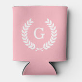 Roze witte hitte Laurel Wreated Initiaal Monogram Blikjeskoeler (Voorkant)