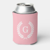 Roze witte hitte Laurel Wreated Initiaal Monogram Blikjeskoeler (Blikje Achterkant)