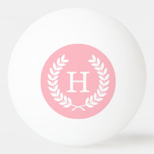 Roze witte hitte Laurel Wreated Initiaal Monogram Pingpongbal