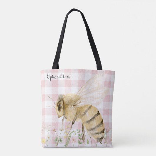 Roze Witte Honingbij Tote Bag (Achterkant)