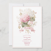 Roze Witte Hortensia Bloemen Bruiloft Uitnodiging (Voorkant)