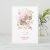 Roze Witte Hortensia Bloemen Bruiloft Uitnodiging (Staand voorkant)