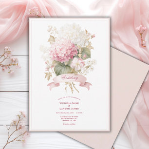 Roze Witte Hortensia Bloemen Bruiloft Uitnodiging