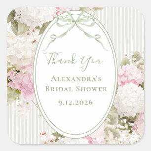 Roze Witte Hortensia Salie Groene Bruidsdouche Vierkante Sticker