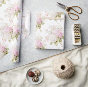 Roze Witte Hortensia's Bloemige Elegantie  Cadeaupapier