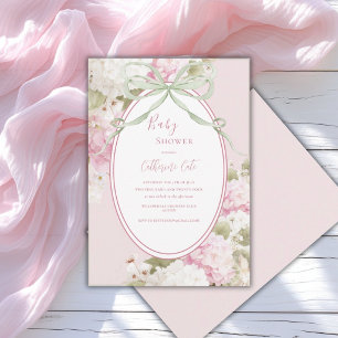 Roze Witte Hortensia's Salie Groene Baby Shower Kaart