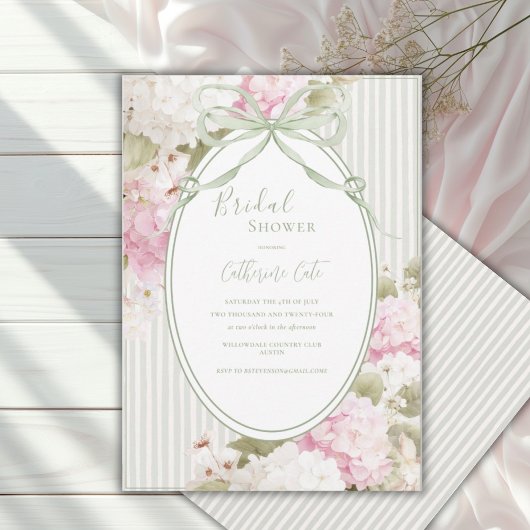 Roze Witte Hortensia's Saliegroen Bruidsdiner Kaart