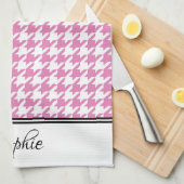 Roze & Witte Houndstooth Gepersonaliseerd Theedoek (Quarter Fold)