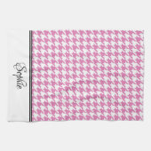 Roze & Witte Houndstooth Gepersonaliseerd Theedoek (Horizontaal)
