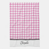 Roze & Witte Houndstooth Gepersonaliseerd Theedoek (Verticaal)