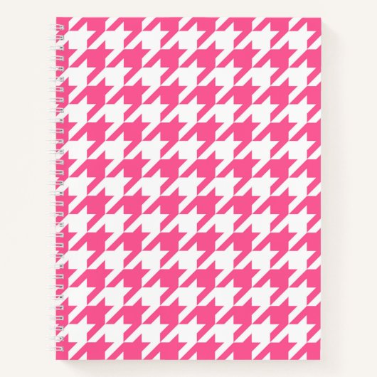 Roze Witte Houndstooth Geruite Ontwerp  Notitieboek (Voorkant)