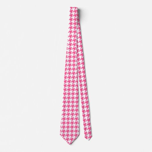 Roze Witte Houndstooth Geruite Ontwerp  Stropdas (Voorkant)