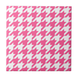 Roze Witte Houndstooth Geruite Ontwerp Tegeltje