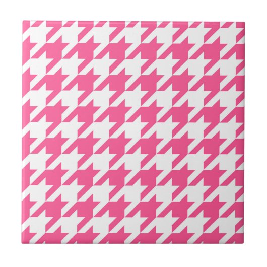Roze Witte Houndstooth Geruite Ontwerp Tegeltje (Voorkant)