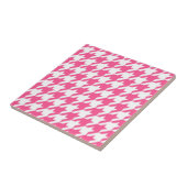 Roze Witte Houndstooth Geruite Ontwerp Tegeltje (Zijkant)