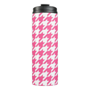 Roze Witte Houndstooth Geruite Ontwerp Thermosbeker
