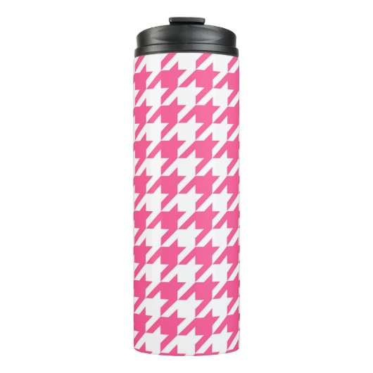 Roze Witte Houndstooth Geruite Ontwerp Thermosbeker (Voorkant)