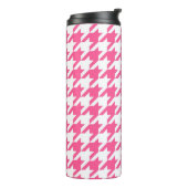 Roze Witte Houndstooth Geruite Ontwerp Thermosbeker (Gedraaid links)