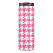 Roze Witte Houndstooth Geruite Ontwerp Thermosbeker (Achterkant)