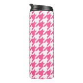 Roze Witte Houndstooth Geruite Ontwerp Thermosbeker (Geroteerd rechts)