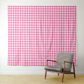 Roze Witte Houndstooth Geruite Ontwerp  Wandkleed (In Situ (horizontaal))