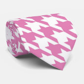 Roze & Witte Houndstooth stropdas (Opgerold)