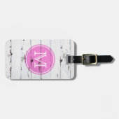 roze witte houtkorrelroze monogram bagagelabel (Voorkant horizontaal)