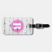  roze witte houtkorrelroze monogram bagagelabel (Voorkant horizontaal)