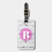 roze witte houtkorrelroze monogram bagagelabel (Voorkant verticaal)