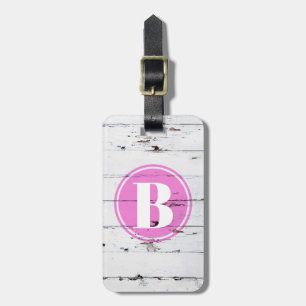 roze witte houtkorrelroze monogram bagagelabel