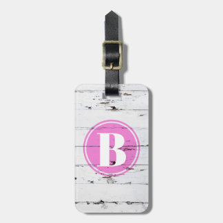  roze witte houtkorrelroze monogram bagagelabel