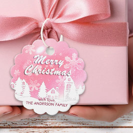 Roze Witte Huis Snowflakes Nieuwjaar Bedankjes Labels