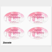 Roze Witte Huis Snowflakes Nieuwjaar Ovale Sticker (Vel)