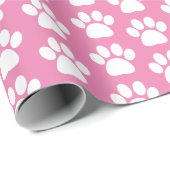 Roze Witte Huisdier Dog Paw Print Patroon Cadeaupapier (Rol Hoek)