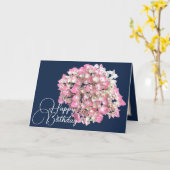 Roze/witte hydrangea marine achtergrond Happy Birt Kaart (Gele Bloem)
