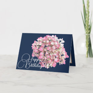 Roze/witte hydrangea marine achtergrond Happy Birt Kaart