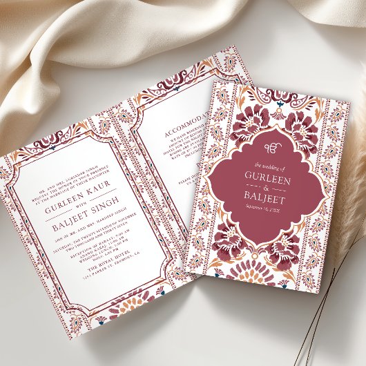 Roze Witte Ikat All in One Sikh Huwelijk