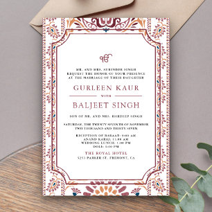 Roze witte Ikat Anand Karaj Sikh bruiloft Kaart