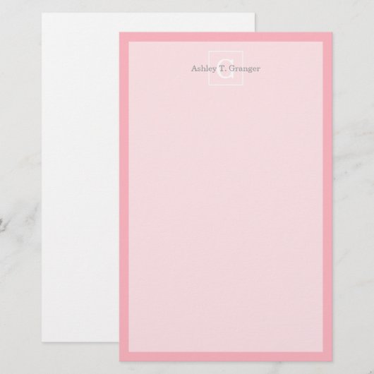 Roze witte Initiaal monogram Briefpapier (Voorkant / Achterkant)