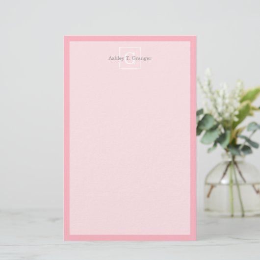 Roze witte Initiaal monogram Briefpapier (Staand voorkant)