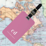 Roze witte initialen bagagelabel<br><div class="desc">Een licht roze achtergrond. Pas uw monogram en volledige naam op de voorzijde aan en voeg deze toe. Je contactgegevens op de achterkant.</div>